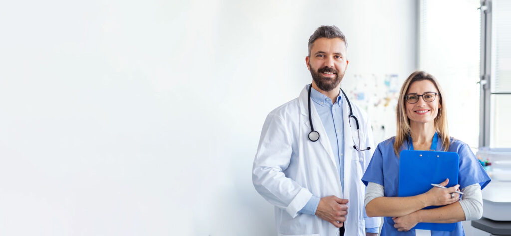 Two doctors looking welcoming